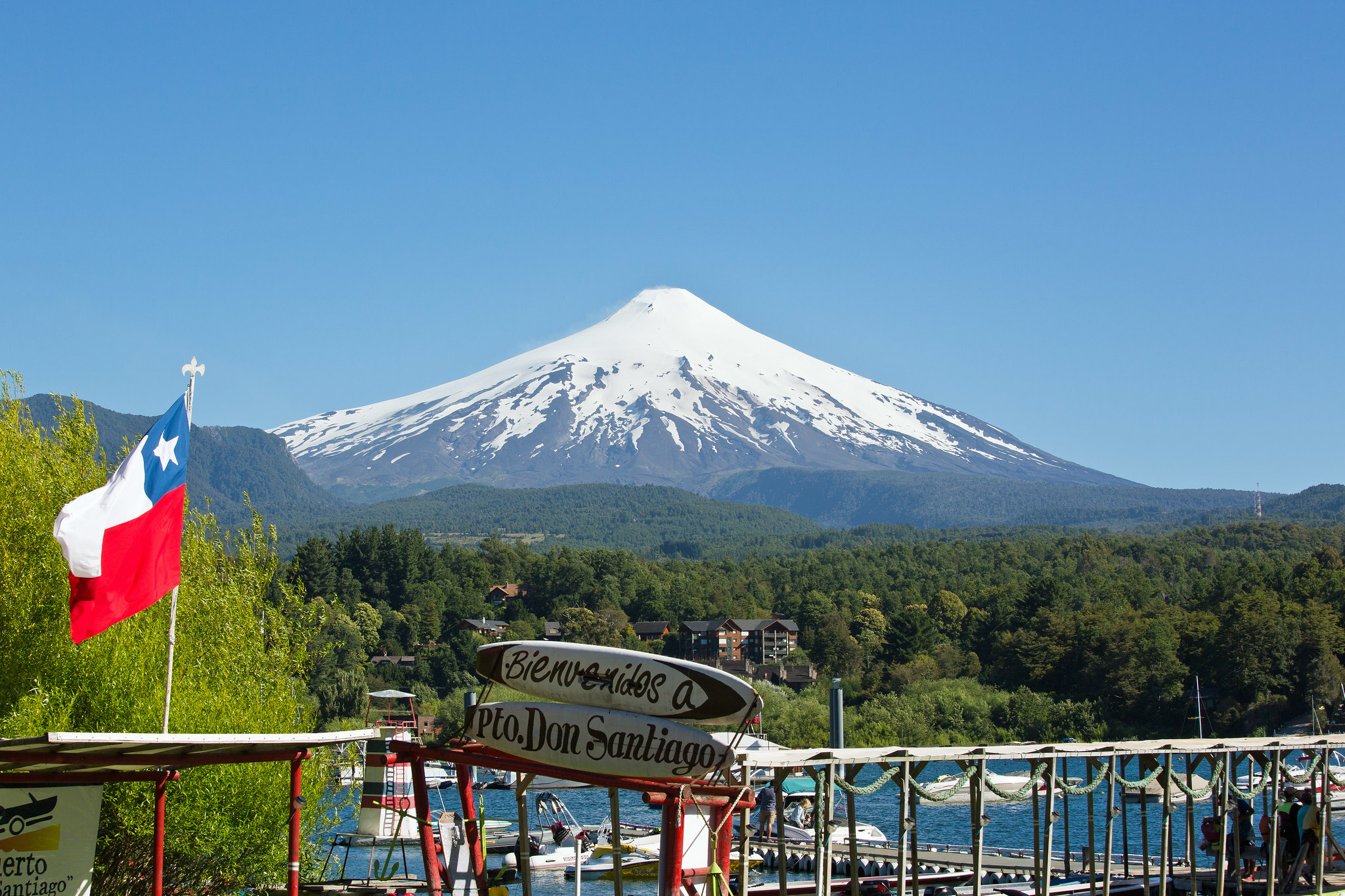Michelle Rousell Villarrica volcano towering over Pucon Chile